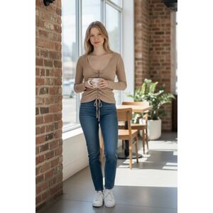 Vintage 90's Y2K Bebe Ribbed Ruched Lace Up Front Sz S Babydoll Bella Swan Fairy